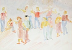 Dancing Couples in a Crowd, Early 20th Century Watercolor