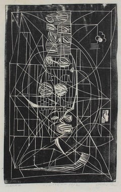 "Negra" Monochromatic Abstract Linoleum Print, 1960s