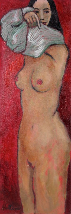 "Divestment" Tall Female Figure in Oil Paint, 2003