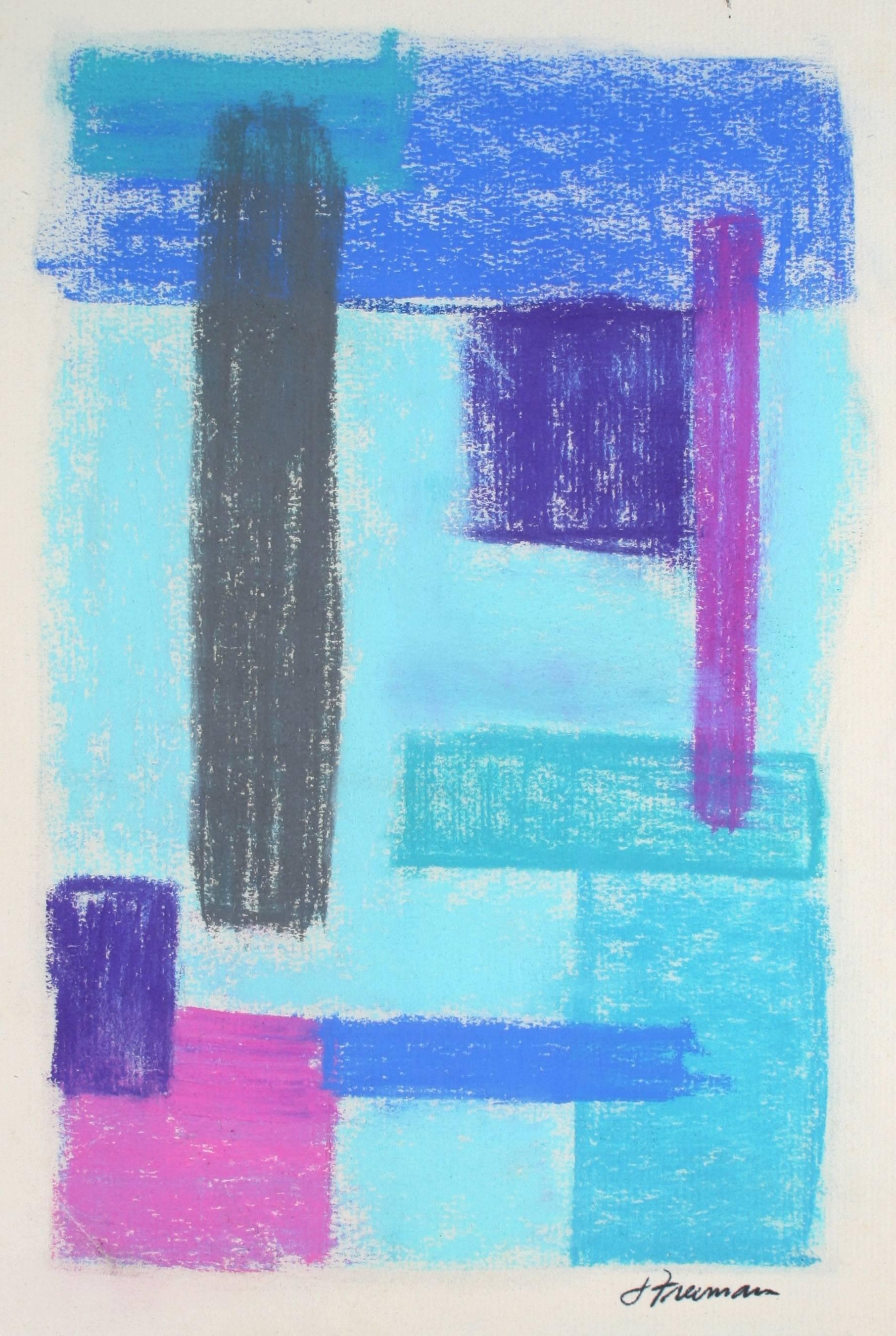 Jack Freeman Abstract Drawing - Geometric Abstract in Blue Pastel, Circa 1960