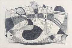 Cubist Figurative Abstract in Graphite, Circa 1970s