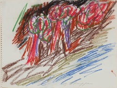 Colorful Abstract Expressionist Study in Pastel with Red and Blue, 1963