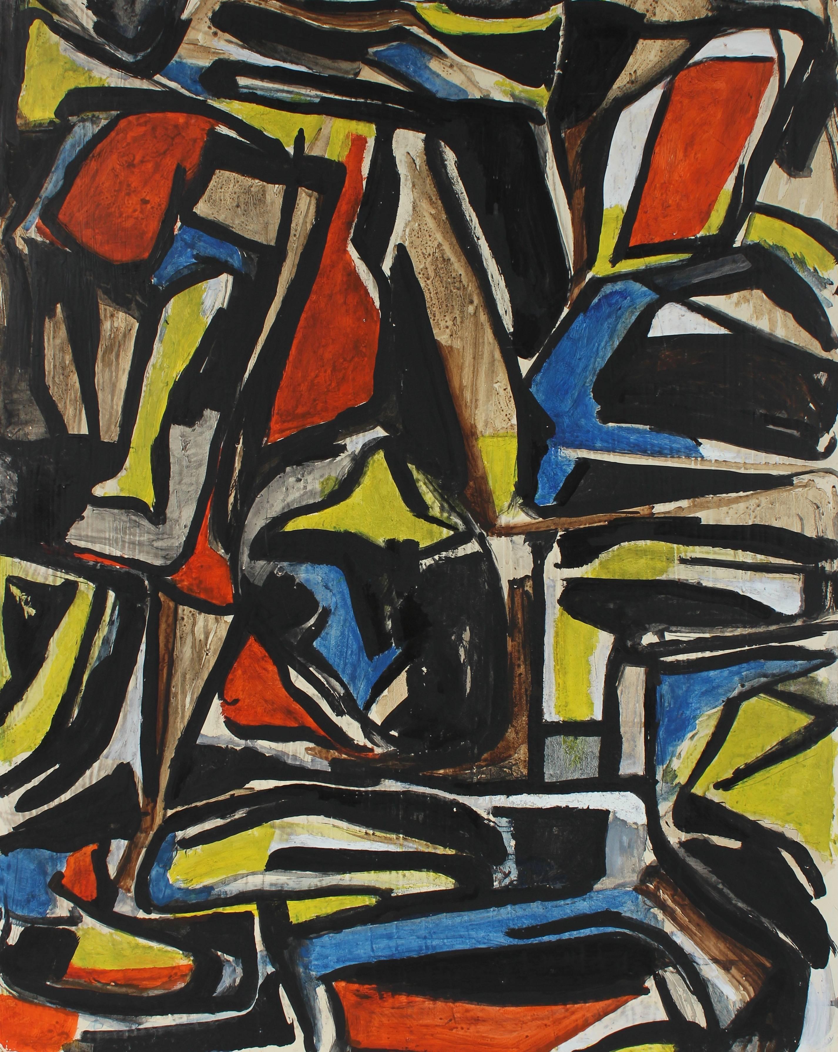 Gustav Friedmann Abstract Painting - Cubist Abstract in Primary Colors, Circa 1940s