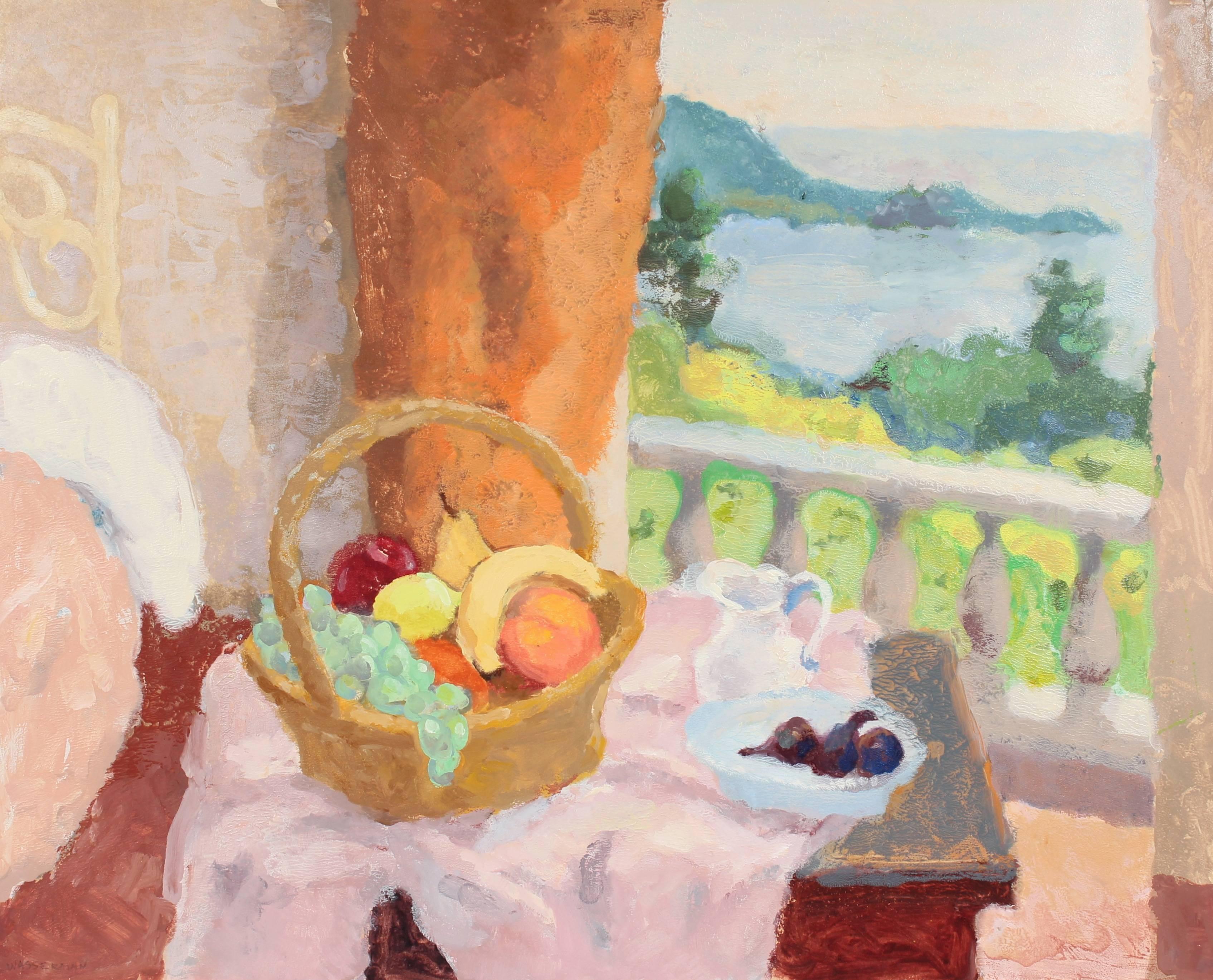 Gerald Wasserman Still-Life - Still Life By a Window, Monotype and Oil Painting, 20th Century