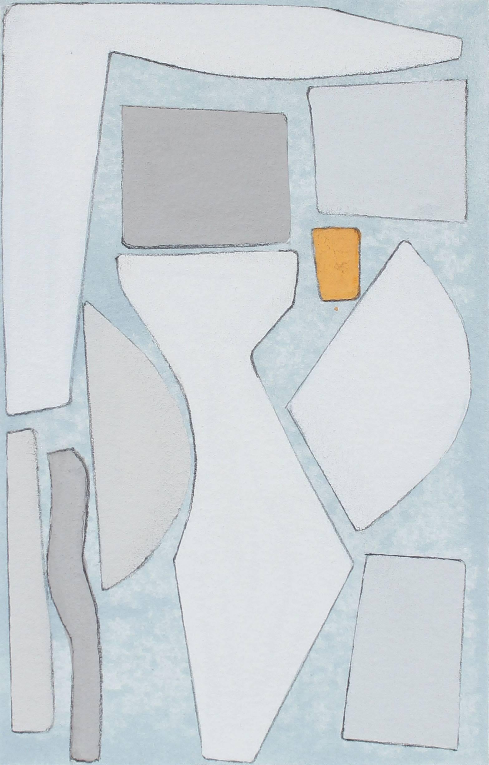 Rob Delamater Abstract Drawing - "Window of Orquevaux VI" Abstract Gouache in Pale Blue, 2017