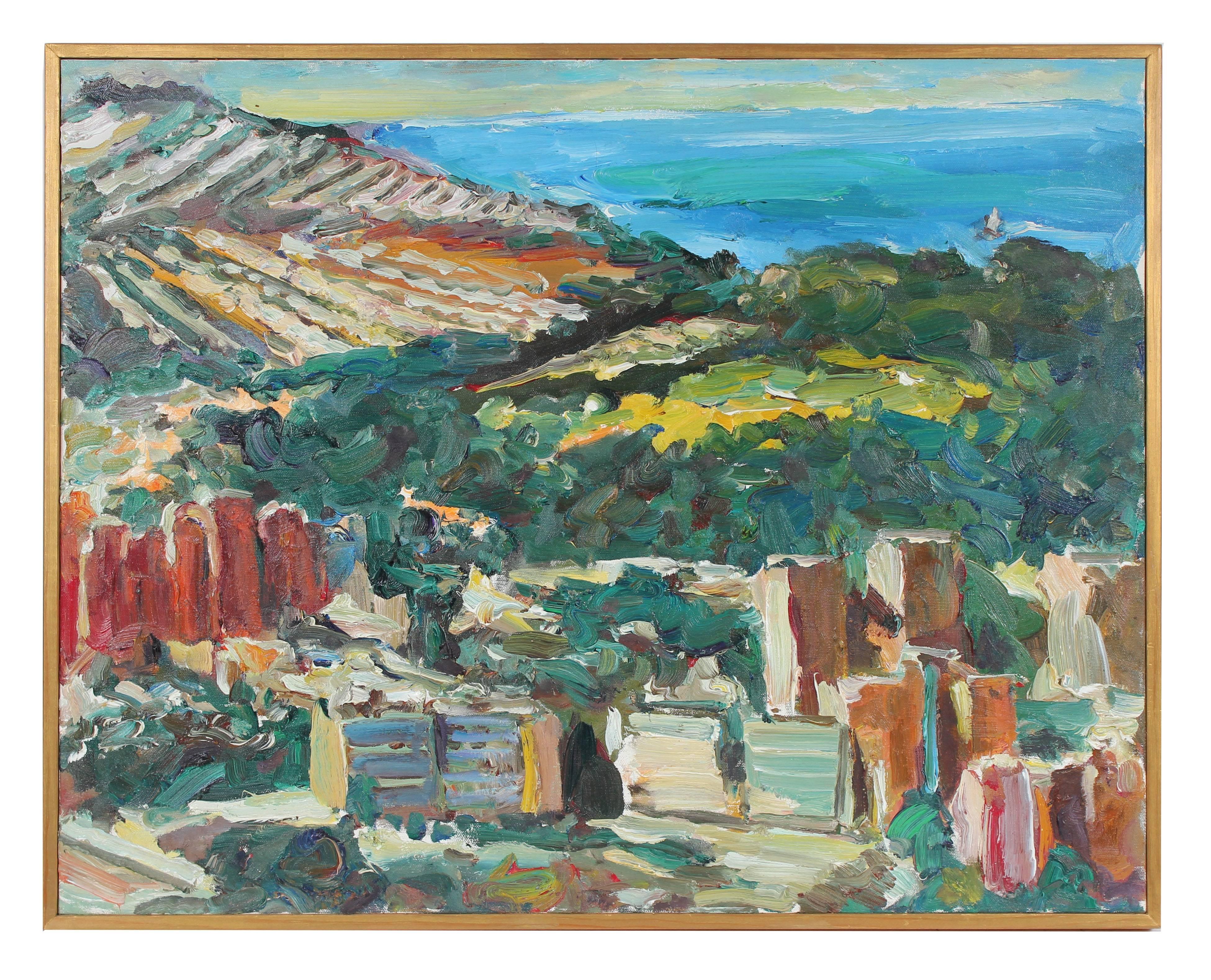 Jack Freeman Abstract Painting - "Les Petites Boites" San Francisco Landscape, Oil on Canvas, 2004