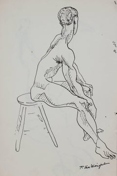 Seated Male Figure in Ink, Circa 1950s