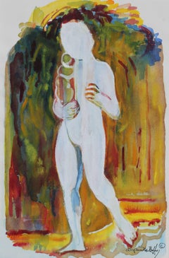 Figure with Child, Watercolor Painting, Circa 1960s