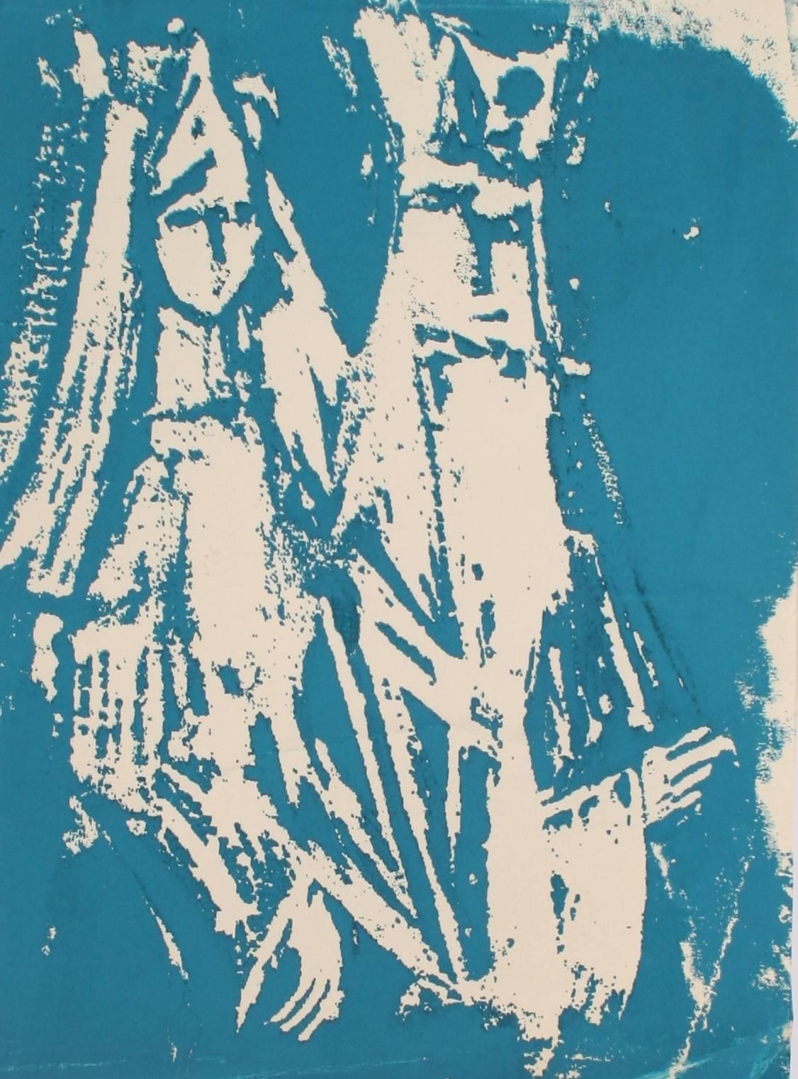 Carol Cunningham Abstract Print - Christmas Kings Serigraph in Blue, Circa 1970s
