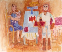 Family Dinner Still Life, Gouache Painting, Circa 1960s