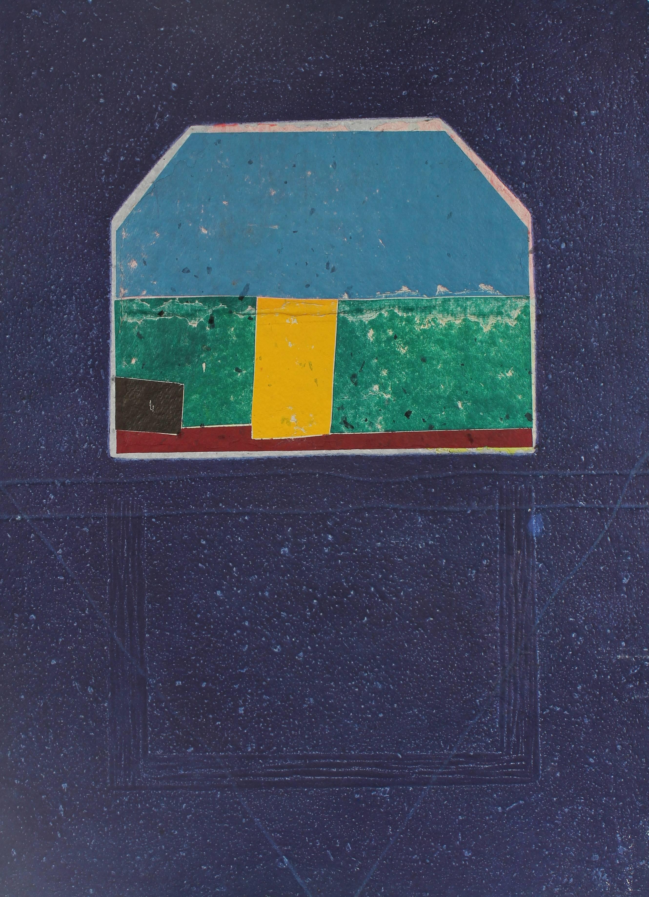 Gary Lee Shaffer Abstract Print - "House Grid" Large Collograph Print on Handmade Paper, 1984