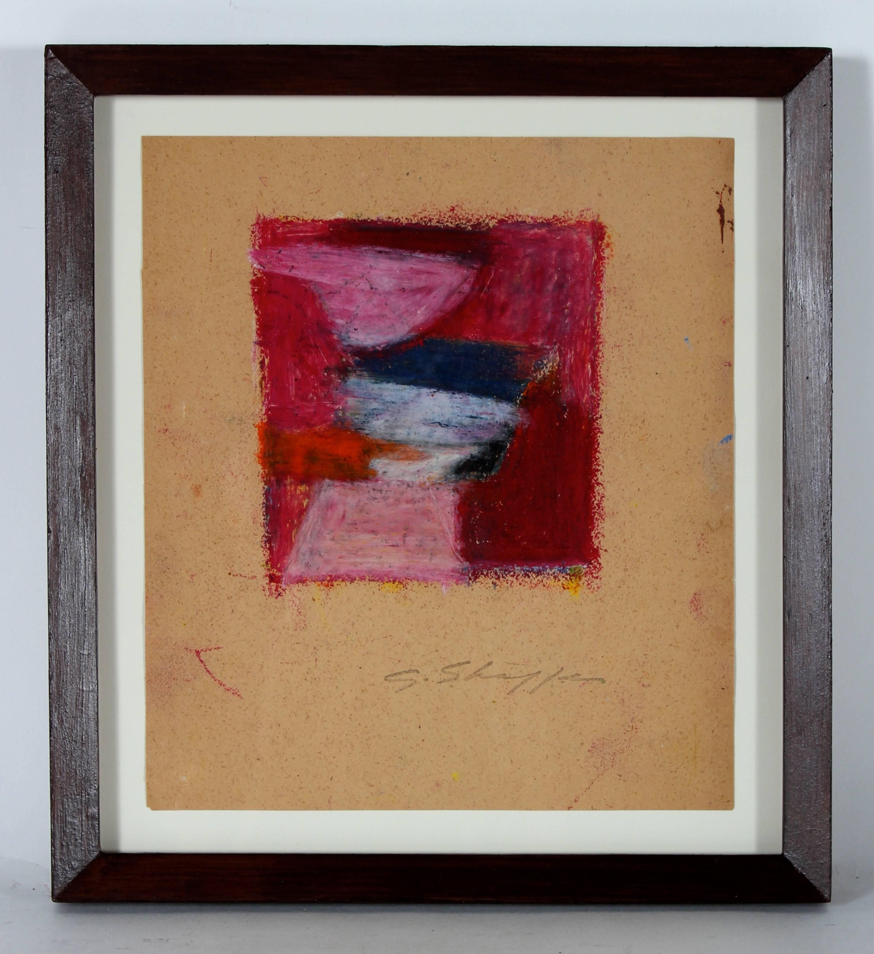 Gary Lee Shaffer Abstract Drawing - Petite Abstract Expressionist Study in Red and Pink, Pastel on Paper, 1958