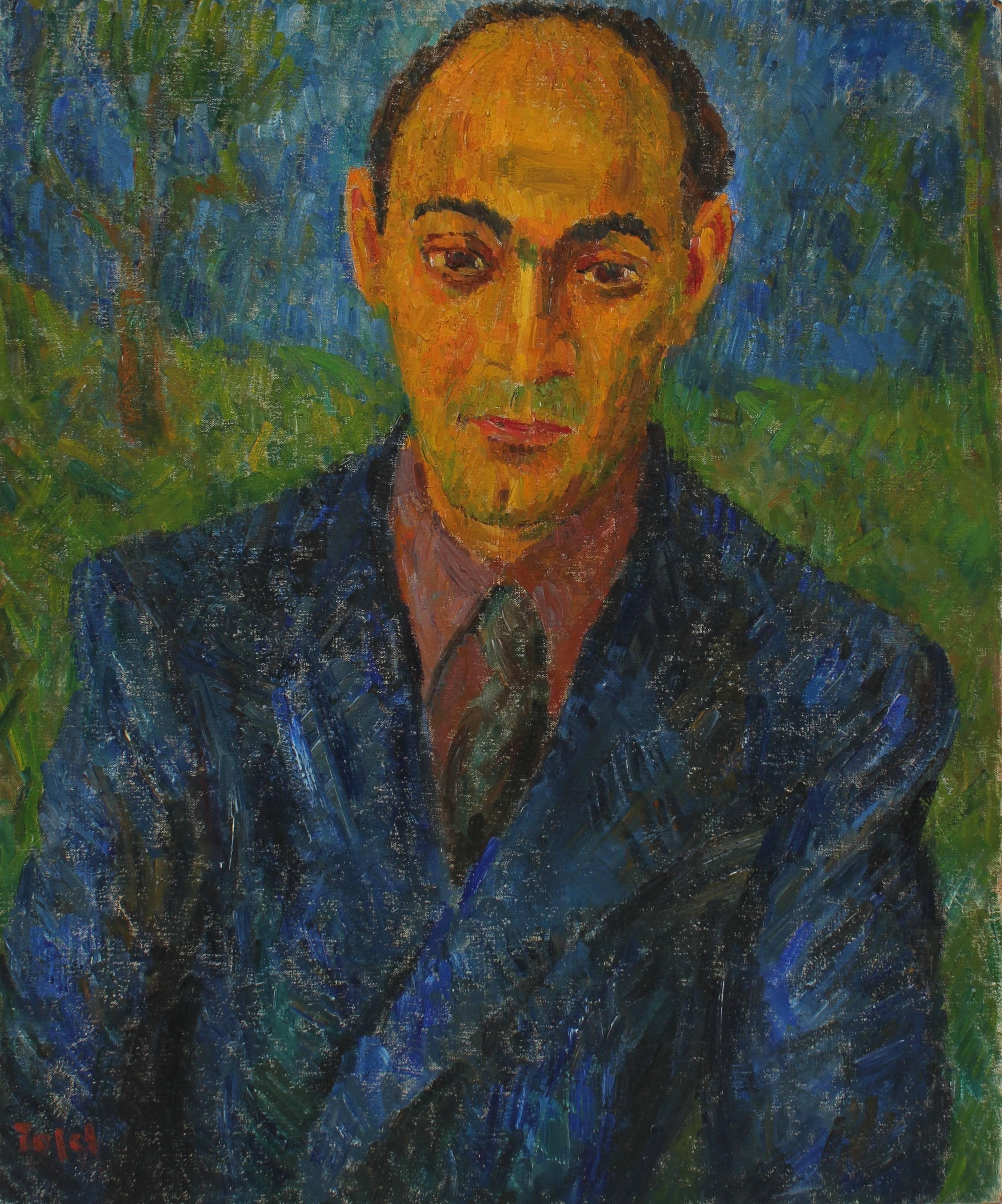 Jennings Tofel Portrait Painting - "Portrait of Arthur" Oil on Canvas Expressionist Portrait, Circa 1946