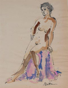 Seated Figure in Watercolor and Ink, 1965