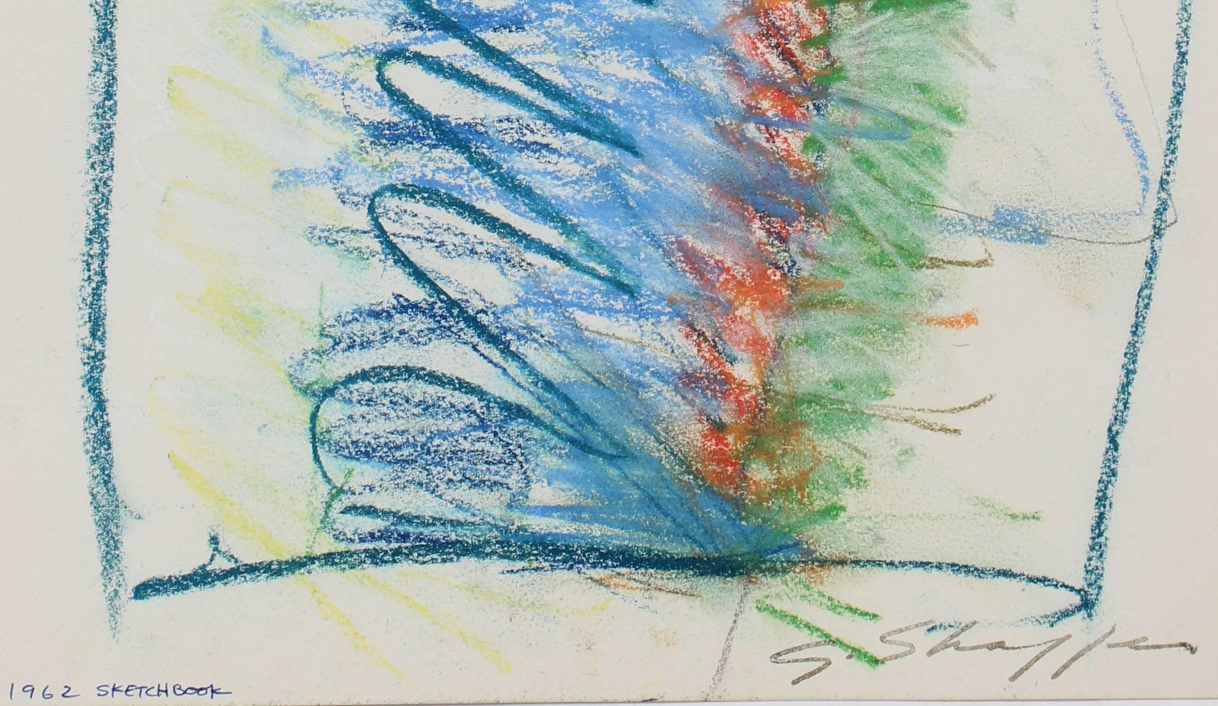 Abstract Expressionist Colorful Drawing in Pastel with Blue Green Orange, 1962 - Art by Gary Lee Shaffer