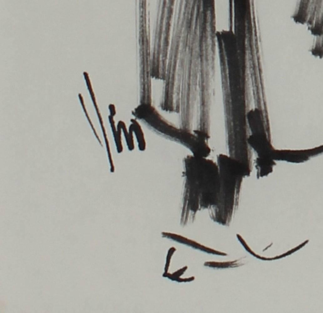 Black and White Sketch of Two Figures, Felt Marker on Paper, 1960's – Art von Wiveca Rubinow