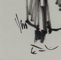 Black and White Sketch of Two Figures, Felt Marker on Paper, 1960's