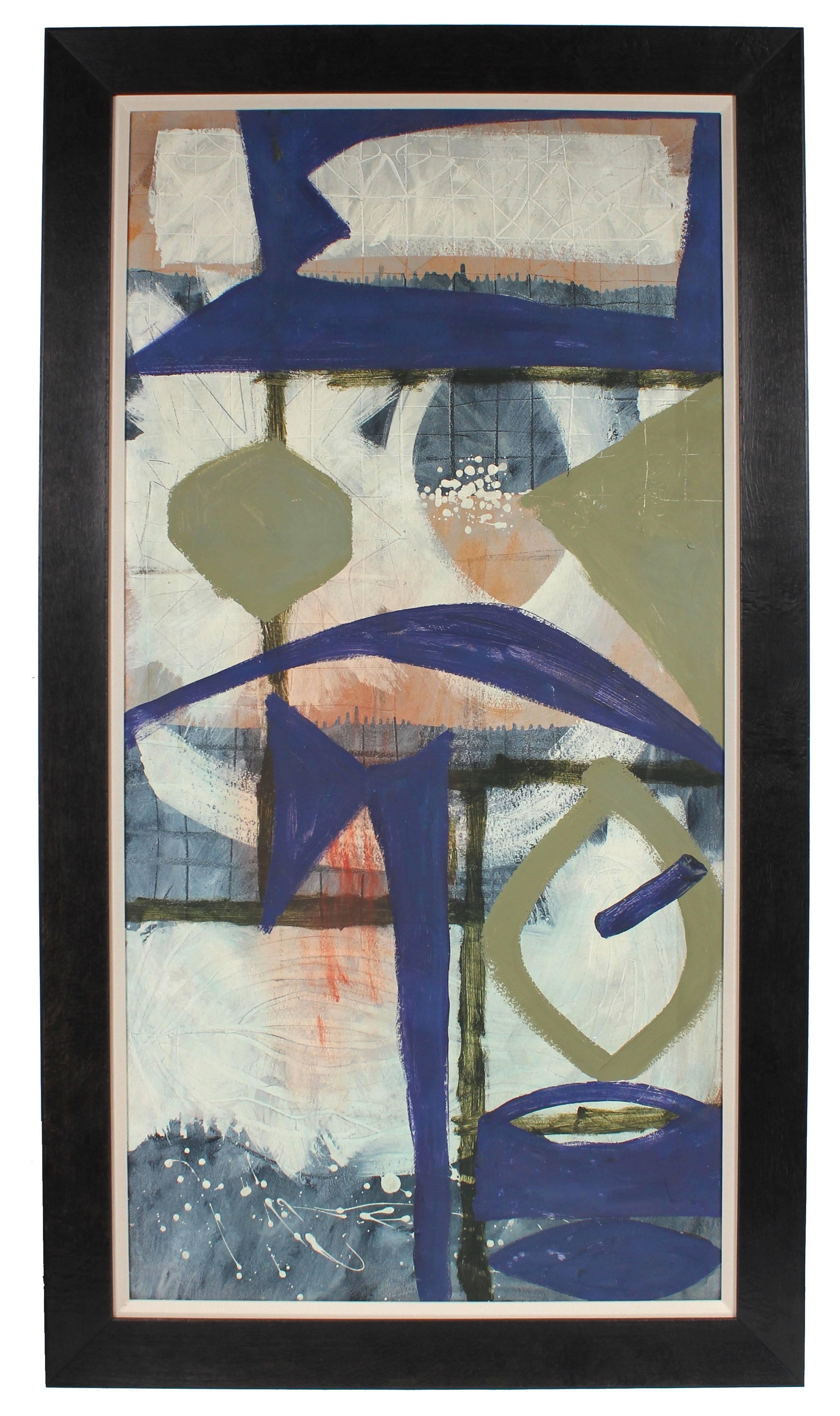 Calvin Anderson Abstract Painting - Oil on Masonite Abstract with Blue, Late 1950's