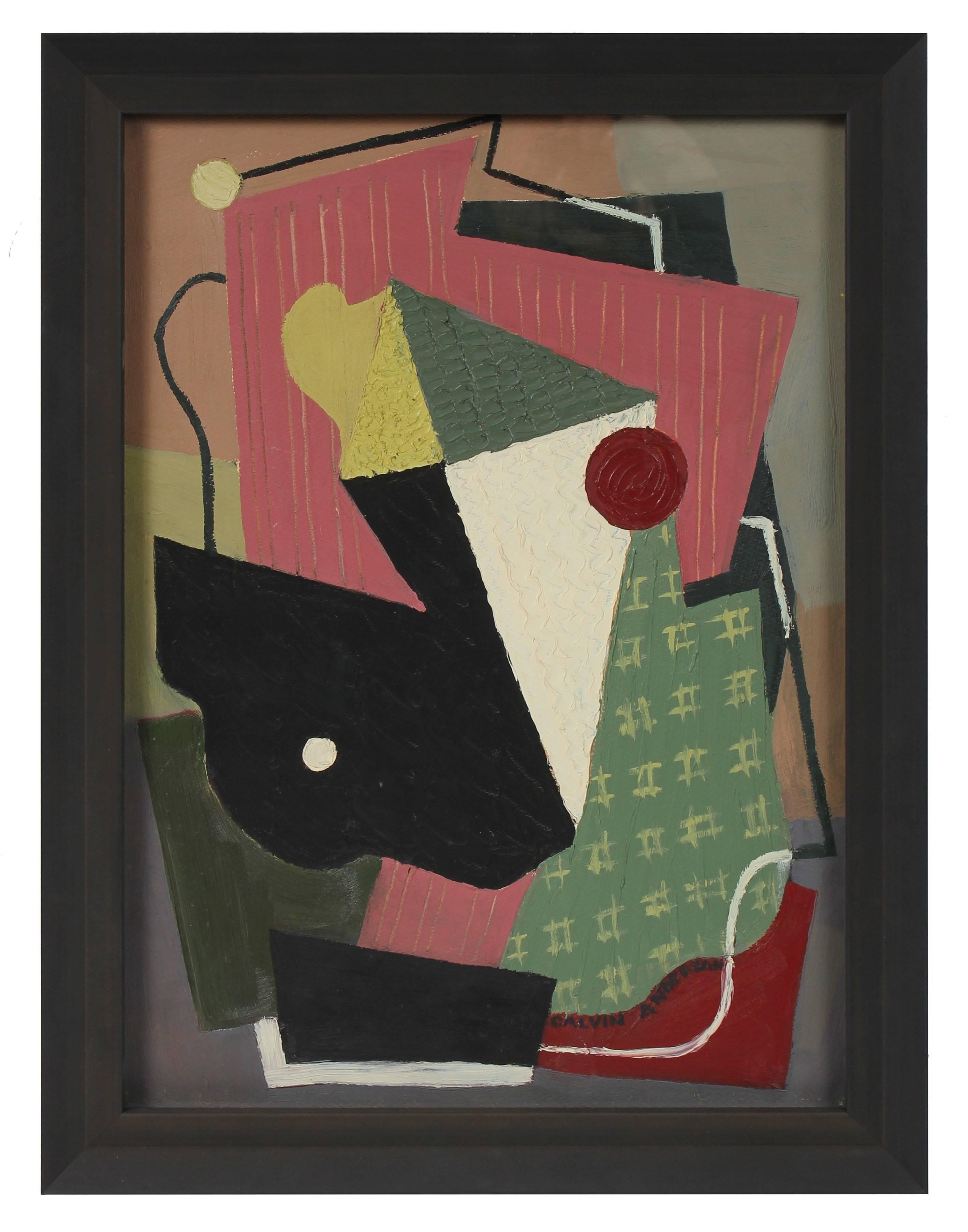 Calvin Anderson Abstract Painting - Mid Century Modern Geometric Abstract, Oil on Paper, 1943
