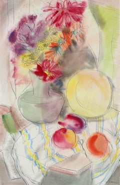 Still Life with Fruit and Flowers, Ink and Watercolor, 1942