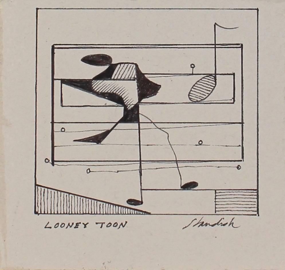 Schuyler Standish Abstract Drawing - "Looney Toon" Petite Monochromatic Musical Note Abstract in Ink, 20th Century