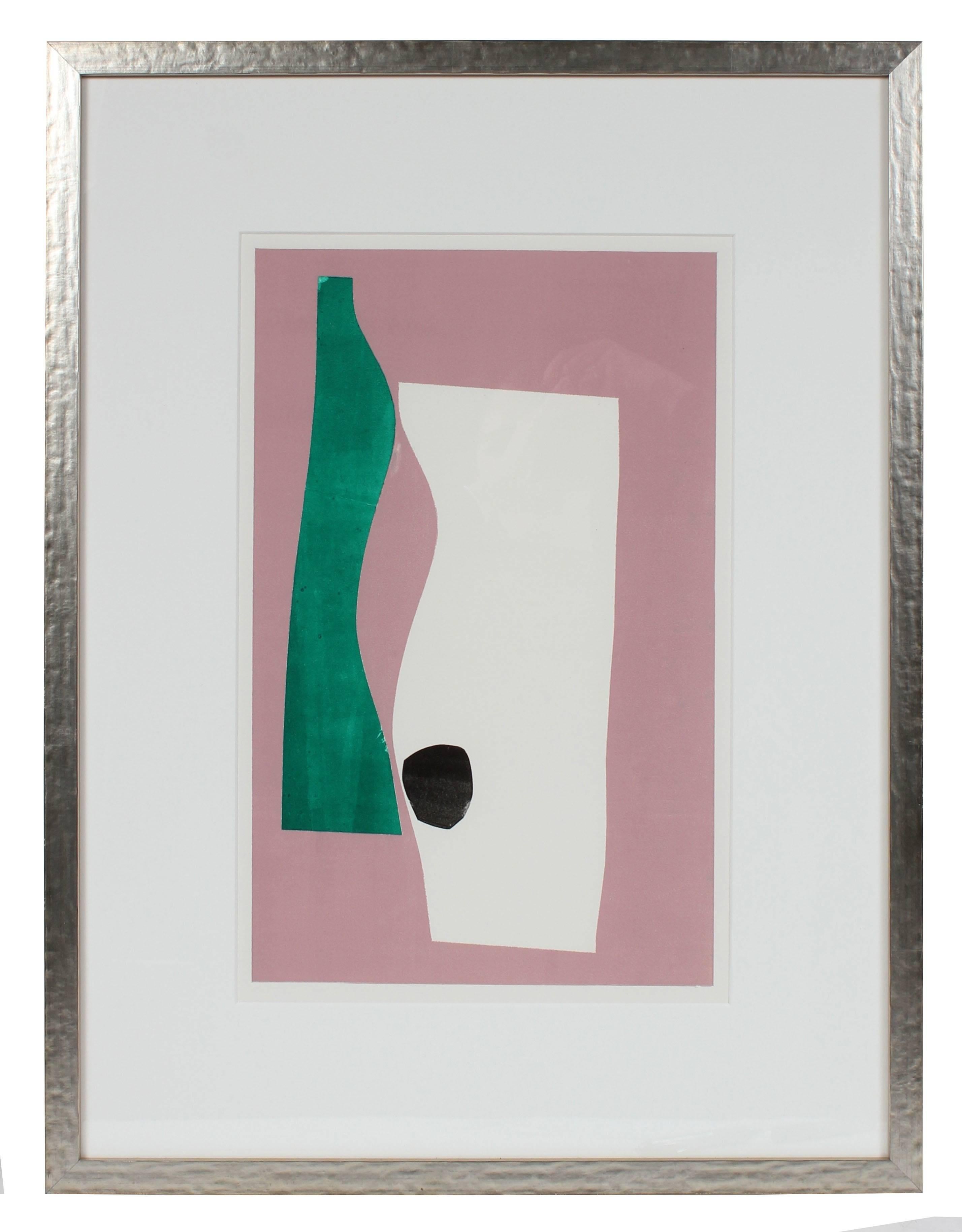Calvin Anderson Abstract Print - Minimal Abstract Monotype in Pink, 20th Century