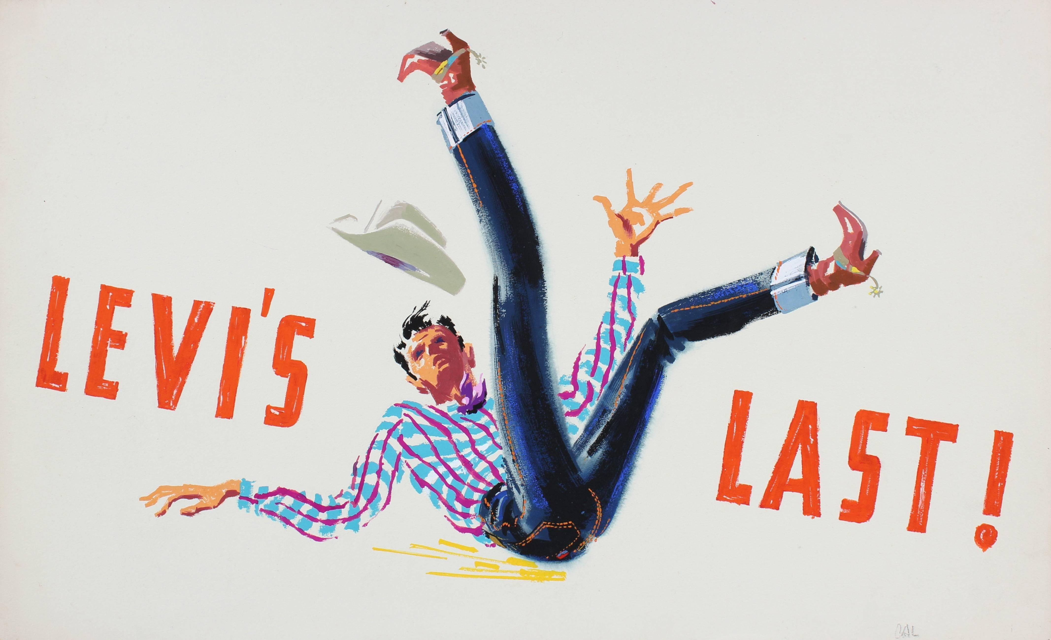 Calvin Anderson Figurative Art - "Levi's Last" Mid Century Advertising Illustration in Gouache