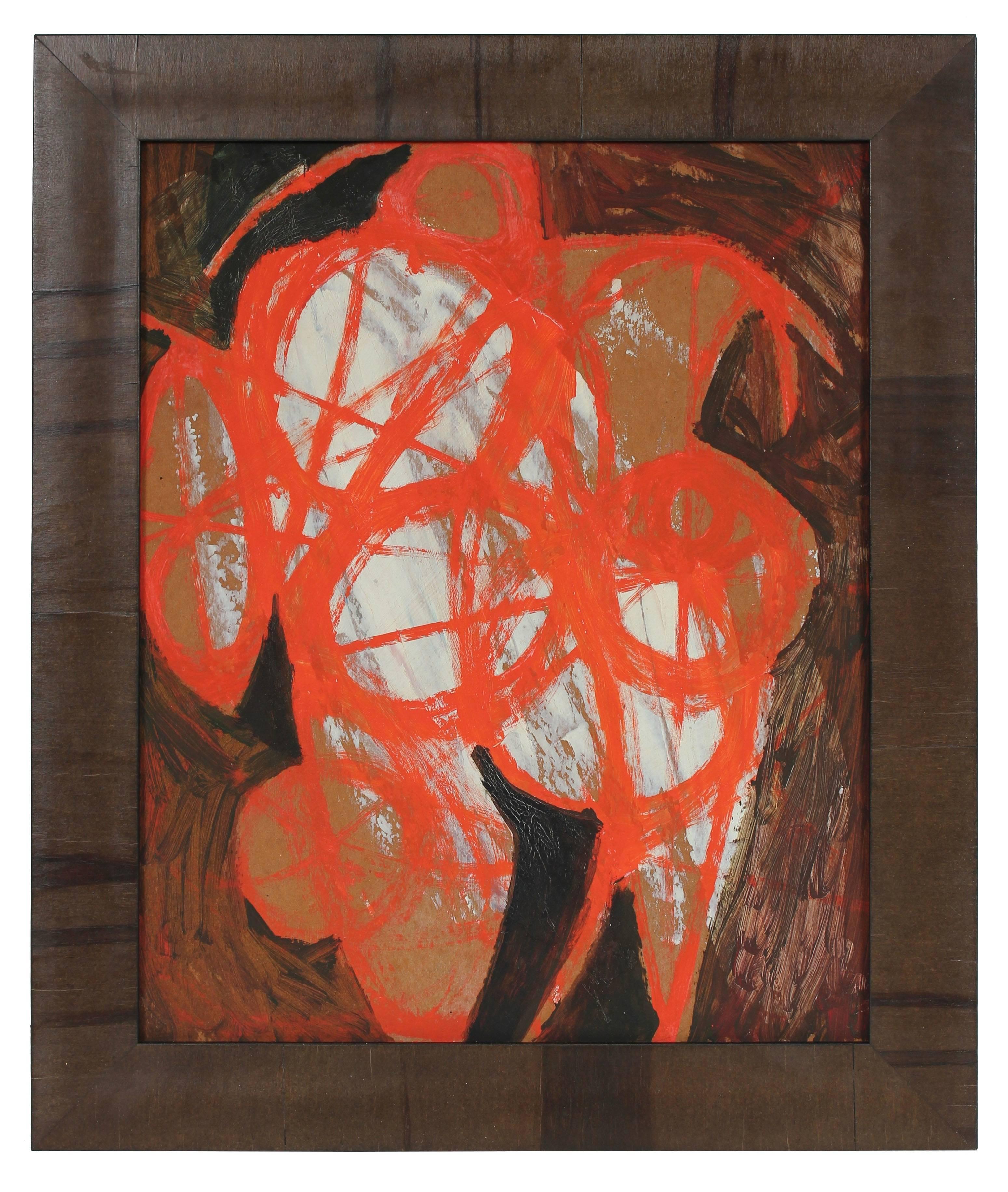 Calvin Anderson Abstract Painting - Modernist Abstract in Orange, Oil Painting, Circa 1950s