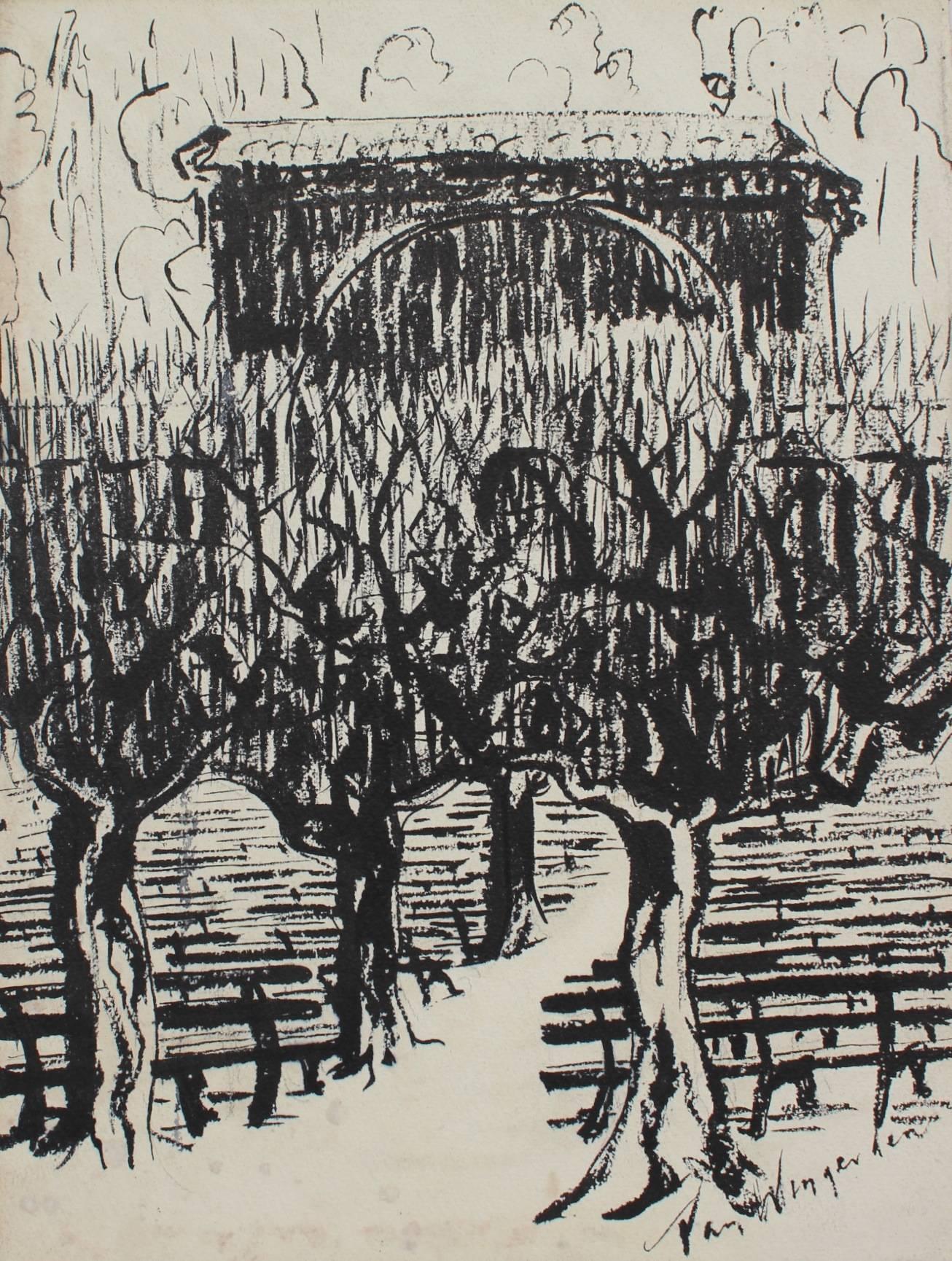 Richard Van Wingerden Landscape Art - Golden Gate Park, San Francisco, Ink Drawing, Mid Century