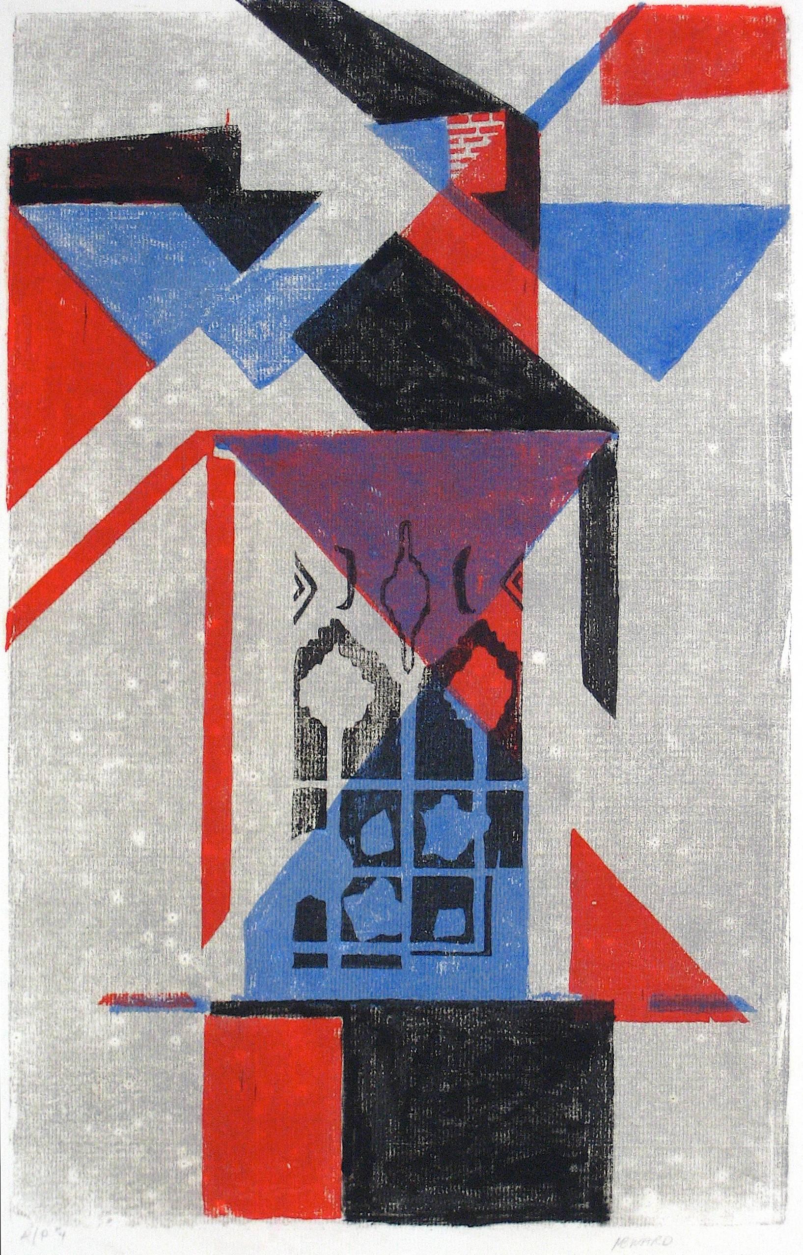 Unknown Abstract Print - Abstract with Triangles, Silkscreen Print, 1977