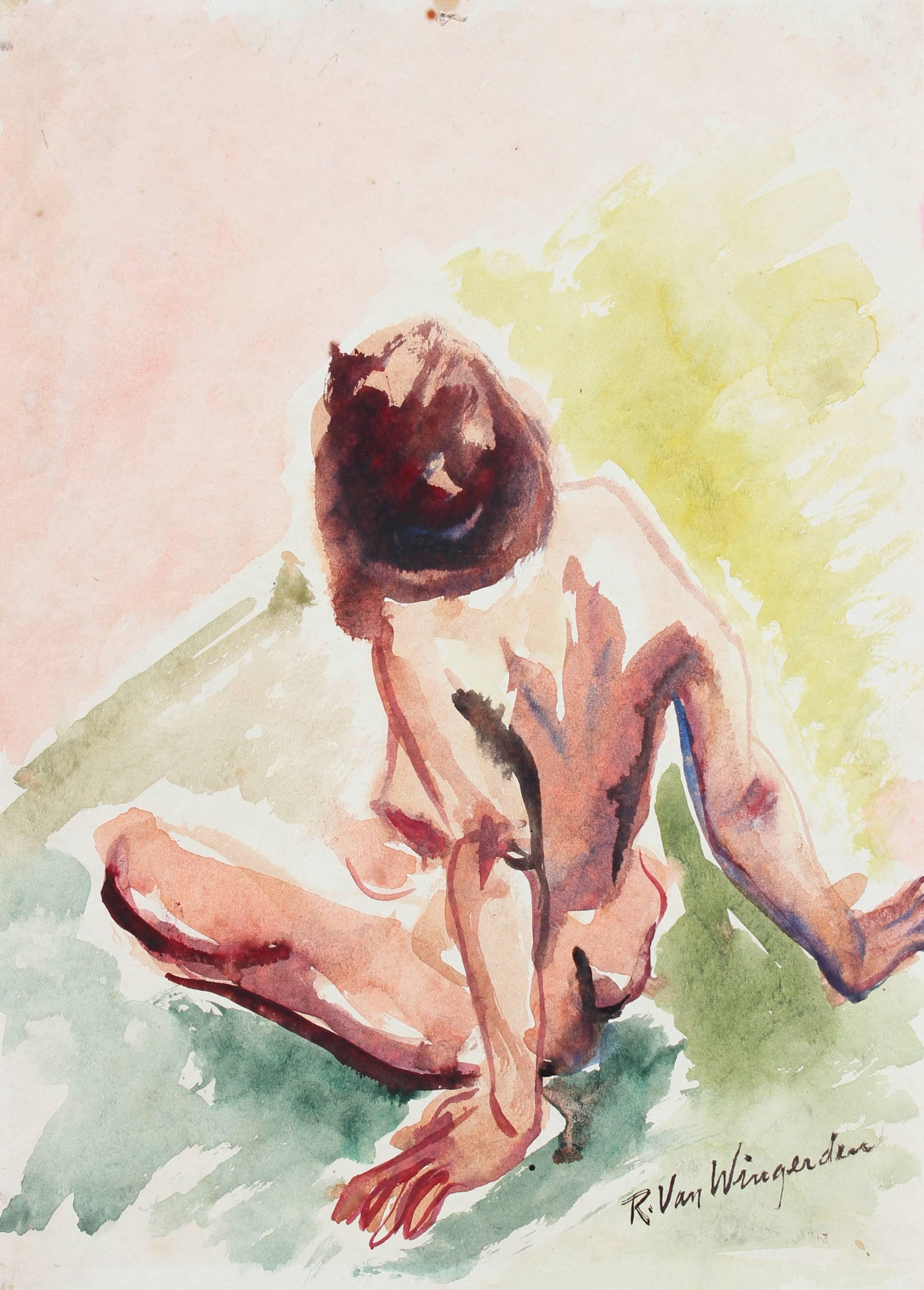Richard Van Wingerden Figurative Art - Expressionist Figure in Watercolor, Mid 20th Century