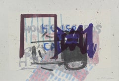 "House of Cards" Abstract Expressionist Lithograph with Indigo, 1999