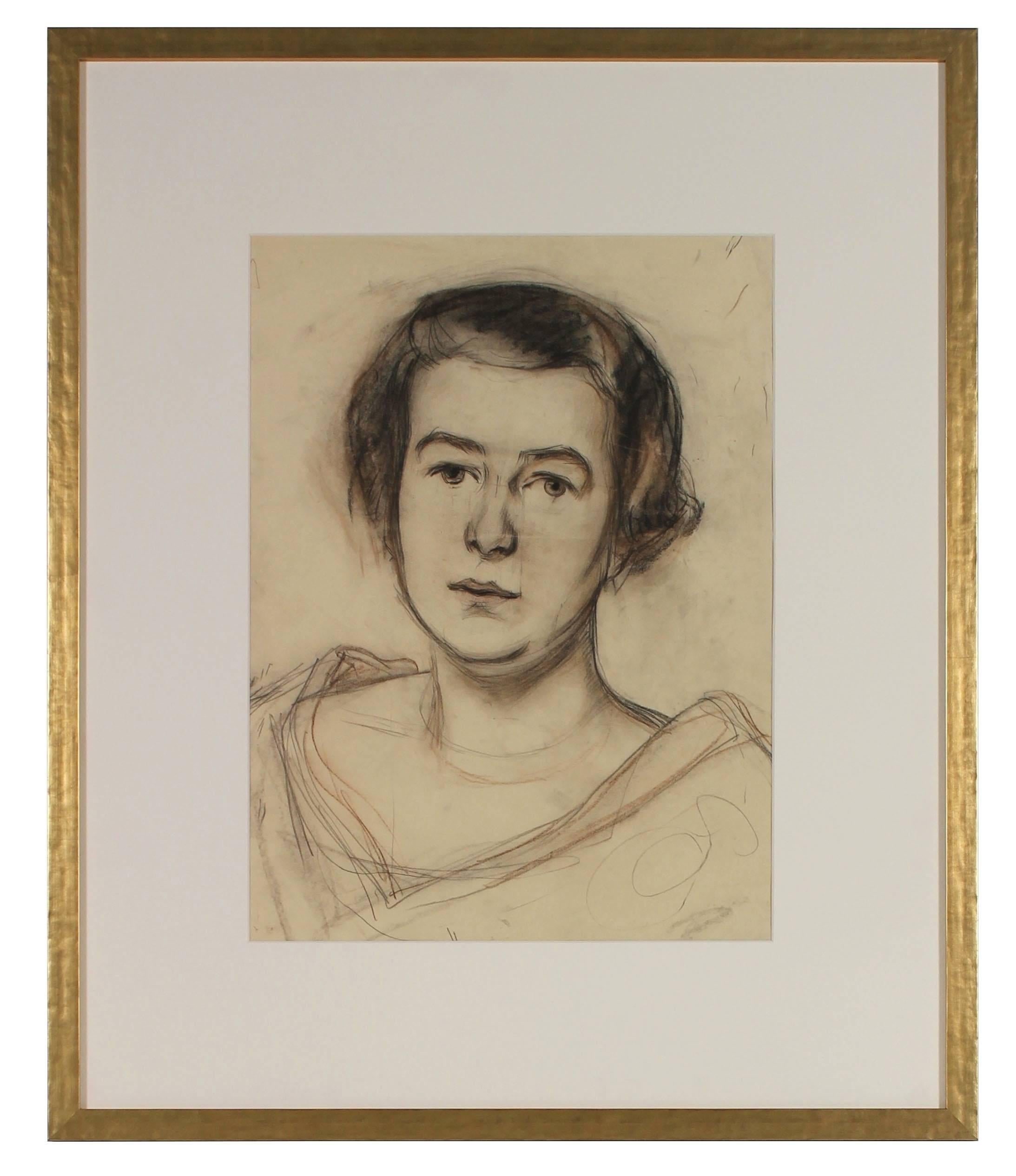 Portrait of a Woman in Charcoal, Circa 1926 - Art by Emerich Bergthold