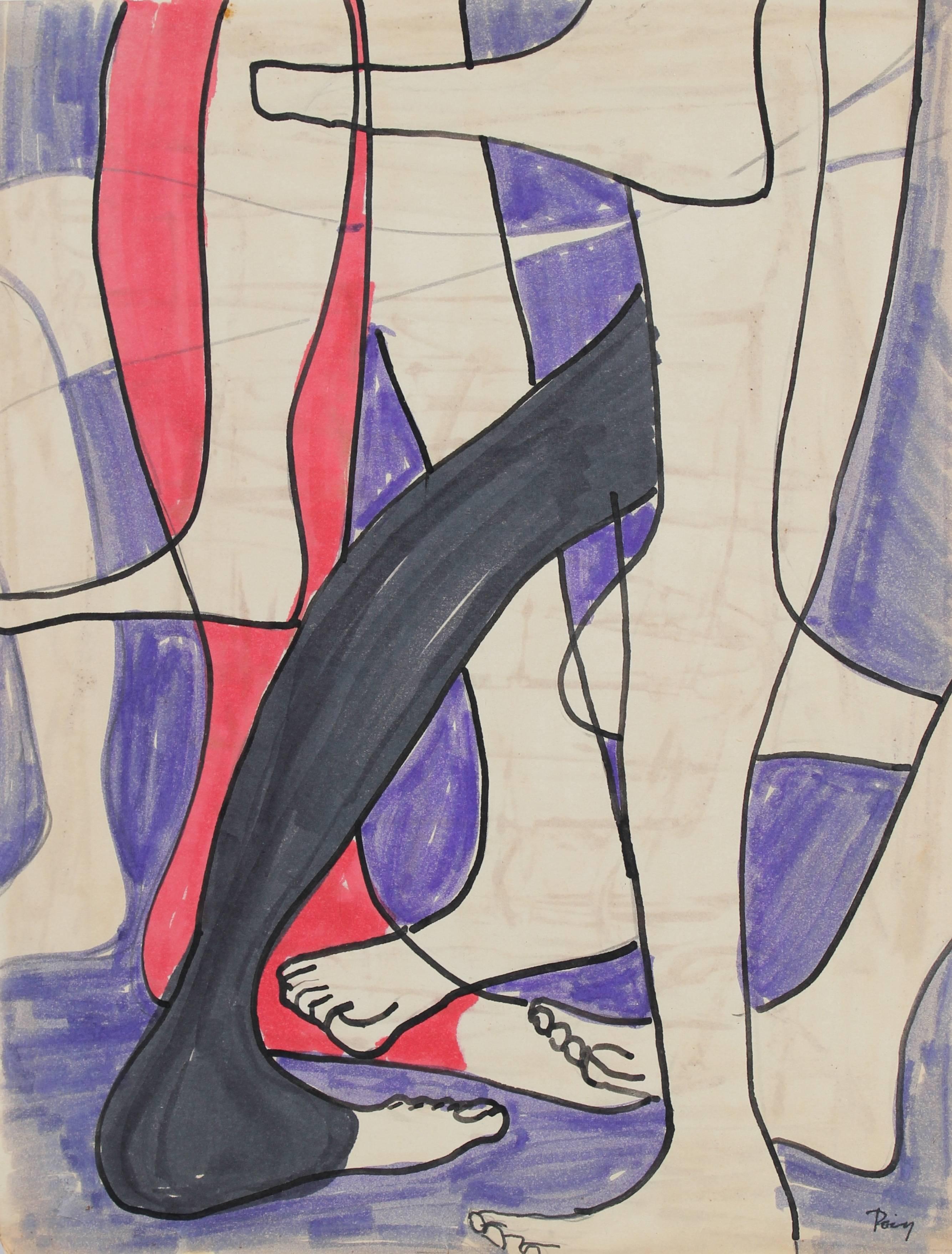 Raphael Roig Figurative Art - Legs and Feet, Ink on Paper Drawing, Circa 1960s