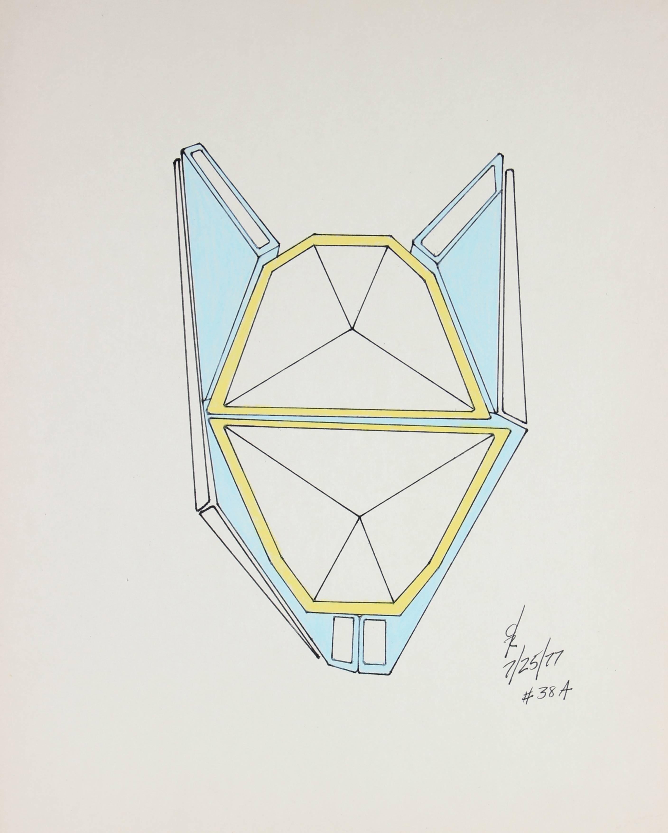 Unknown Abstract Drawing - Colorful Geometric Abstract in Ink and Gouache, 1977