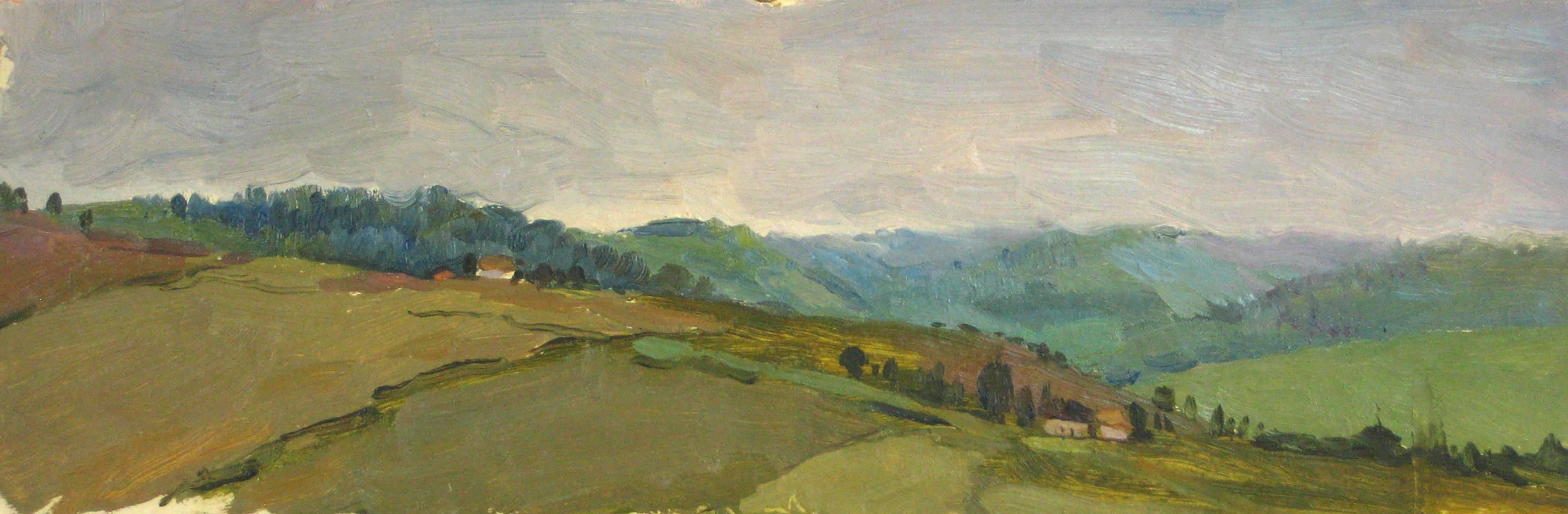 Ivan Tikhi Landscape Painting - "Ukraman Lanchaft" Soviet Impressionist Landscape, Framed Oil Painting, C. 1950