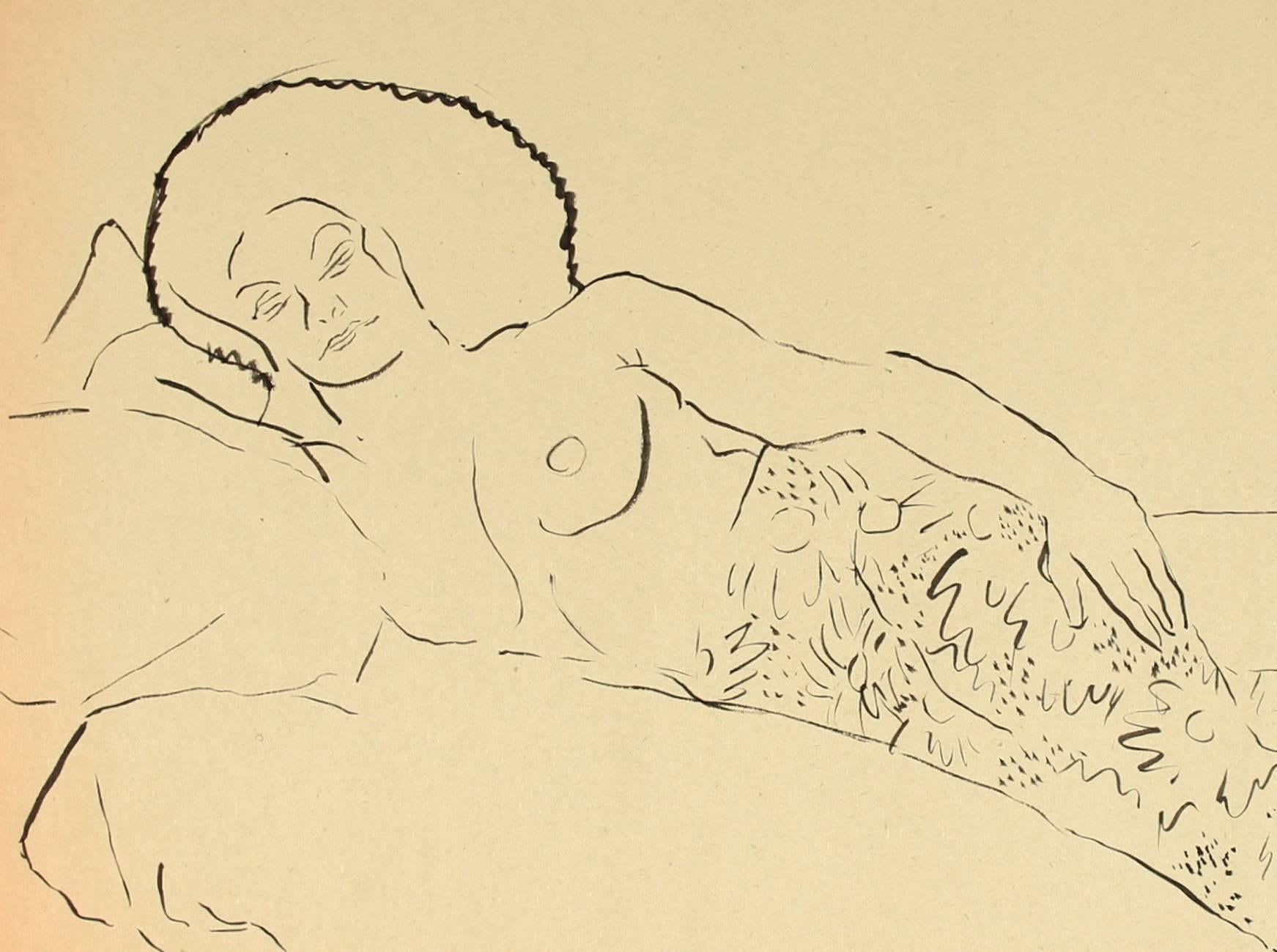 Reclining Female Figure, Pen & Ink Drawing, Circa 1940s - Art by Helen Sewell Rennie