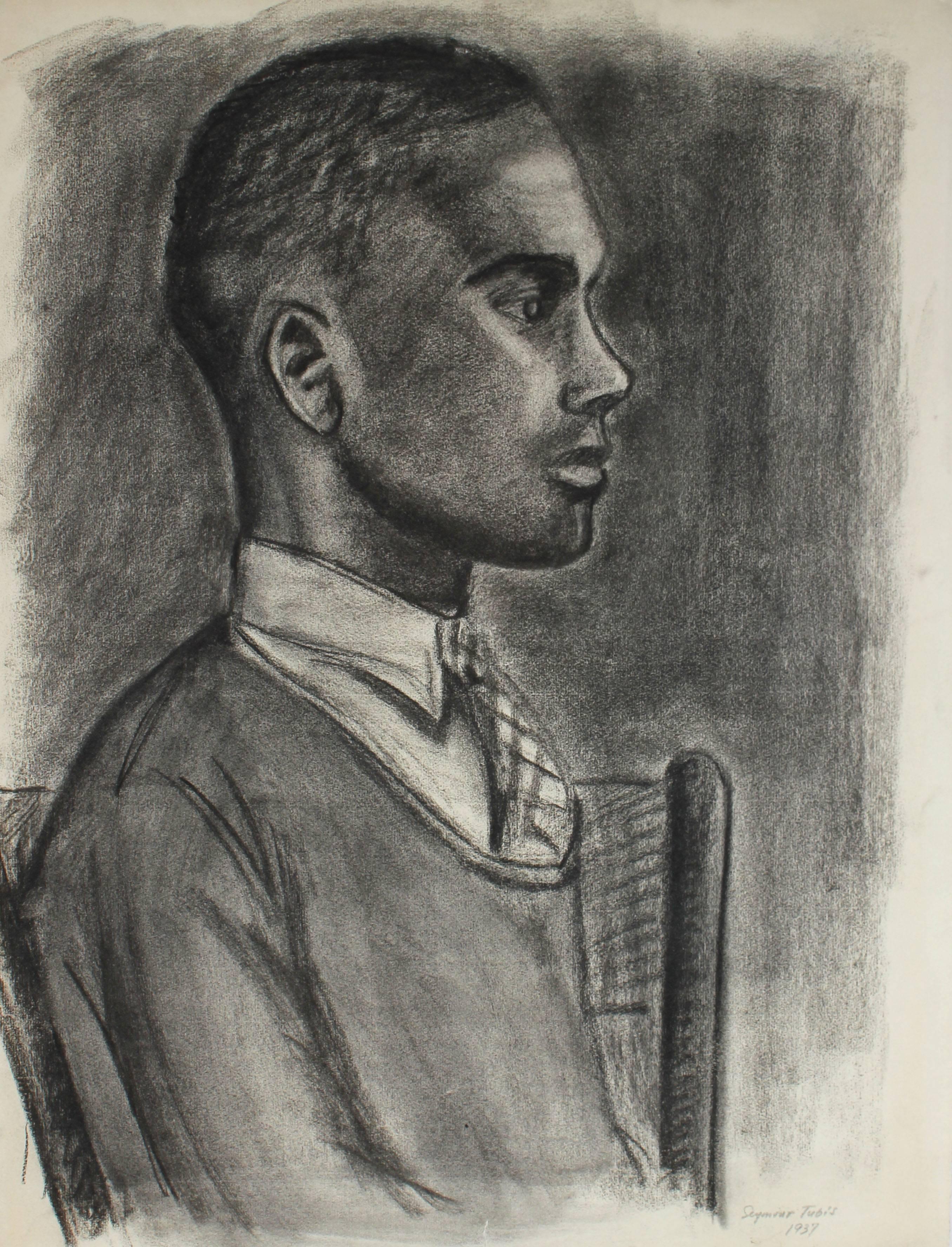 This 1937 charcoal on paper is by Santa Fe artist Seymour Tubis (1919-1993). Tubis studied at the Art Students League with Hans Hofmann (1946-1949). He exhibited in Paris in 1950 and won praise from Georges Braque. He was also chair of the Fine Art