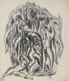 Expressionist Figures in Charcoal, Mid 20th Century
