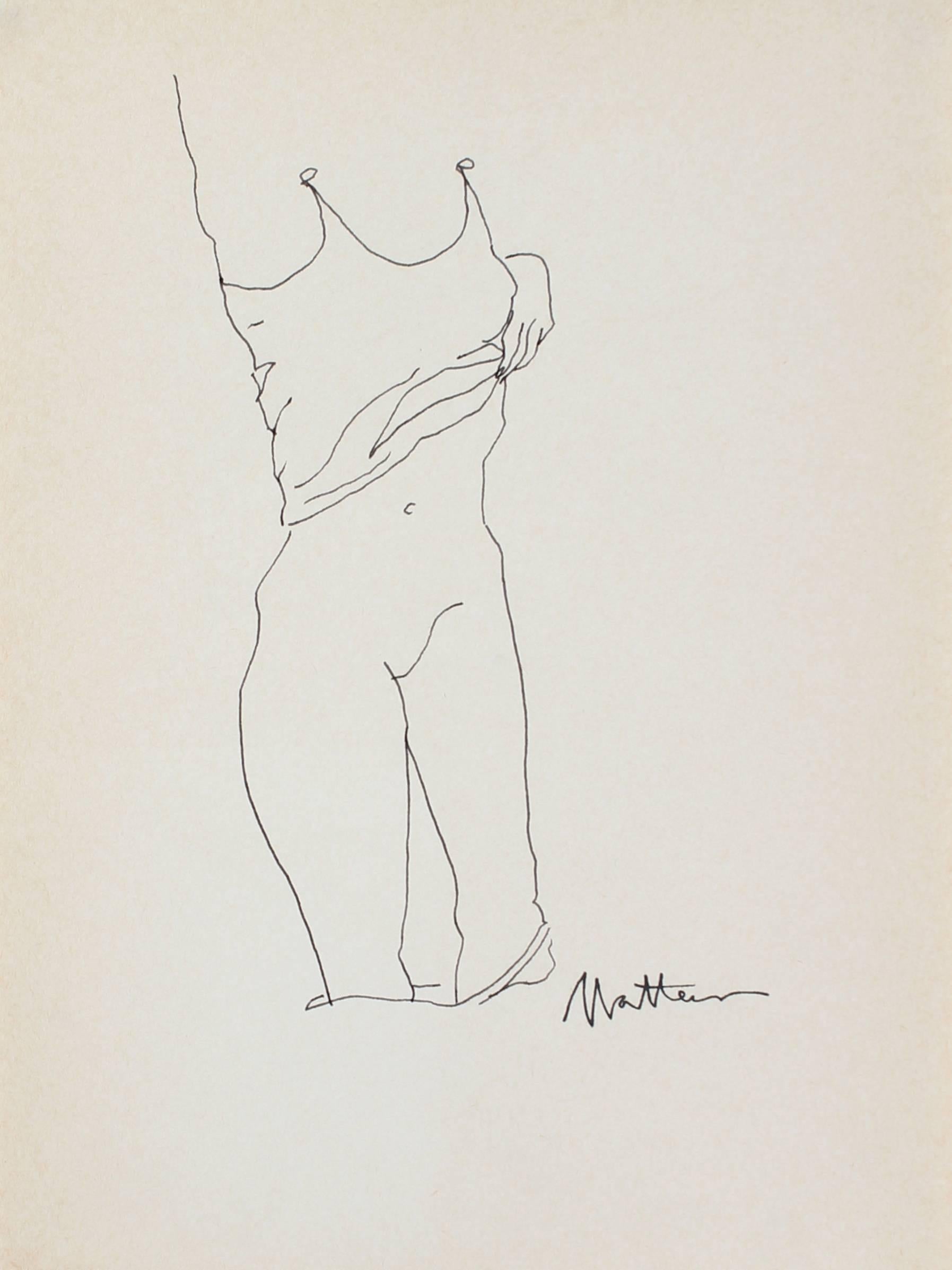 Rip Matteson Nude - Monochromatic Figure in Ink, 1989