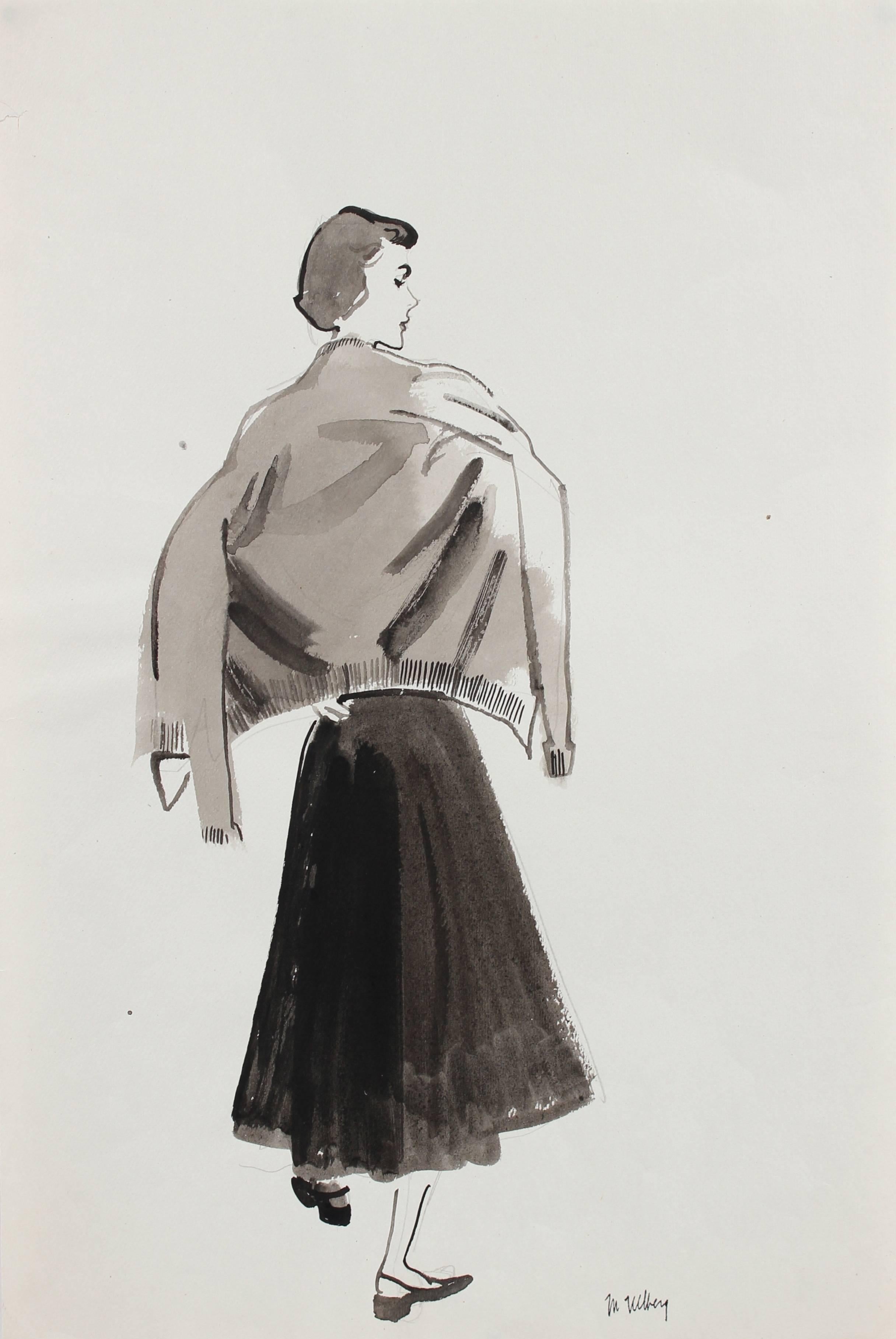 Marjorie Ullberg Portrait - Mid Century Fashion Illustration in Gouache, Circa 1950