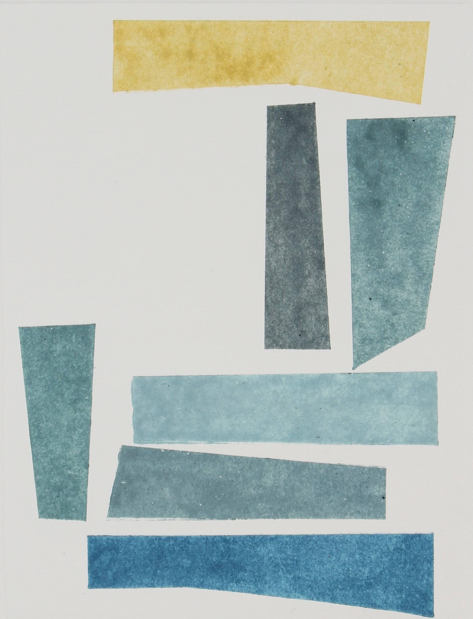 This 2016 geometric abstract monotype on paper is by San Francisco artist and Lost Art Salon co-owner Rob Delamater (b.1966).  Delamater creates abstract compositions that evoke organic shapes and motifs from the natural world as well as the human