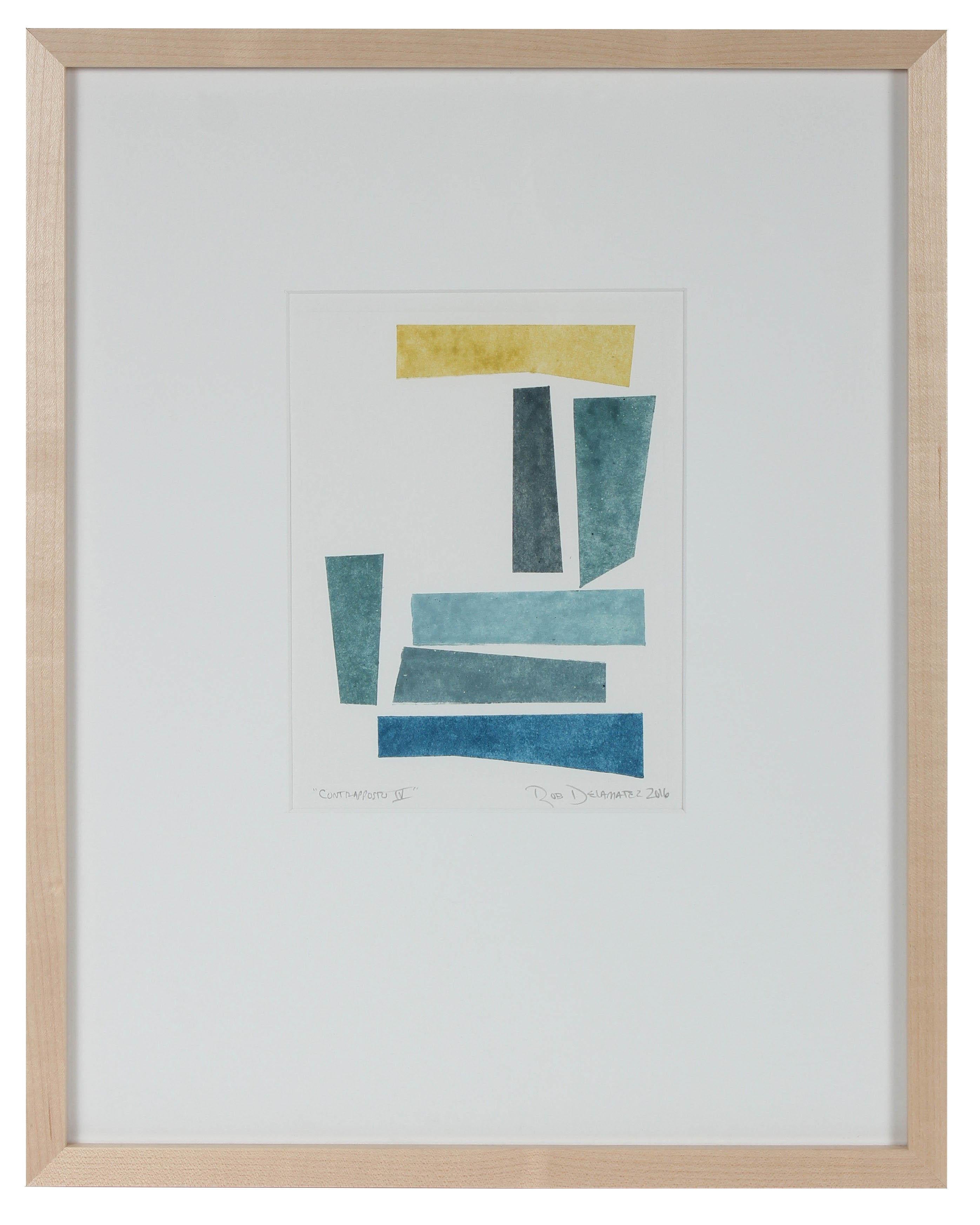 Rob Delamater Abstract Print - "Contrapposto IV" Abstract Monotype Print in Blue and Yellow, 2016