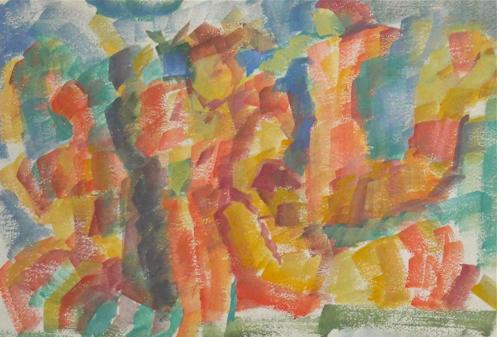 Expressionist Figures in Watercolor, Framed, Early 20th Century - Art by Jennings Tofel