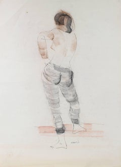 Modernist Portrait, Charcoal and Pastel Drawing, 1961