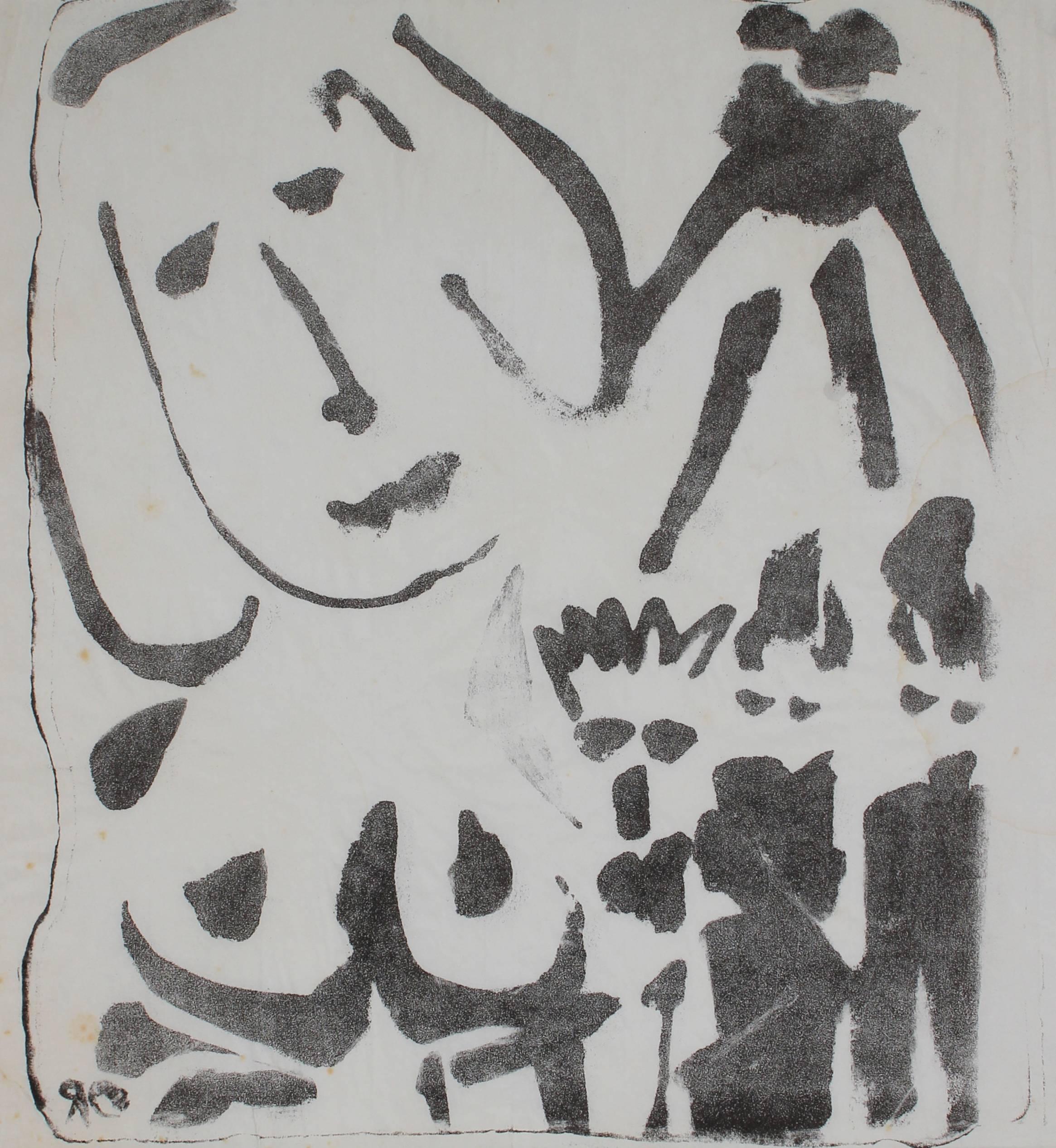 Monochromatic Modernist Abstracted Nude Figures in Ink, Mid 20th Century - Art by Ross Curtis