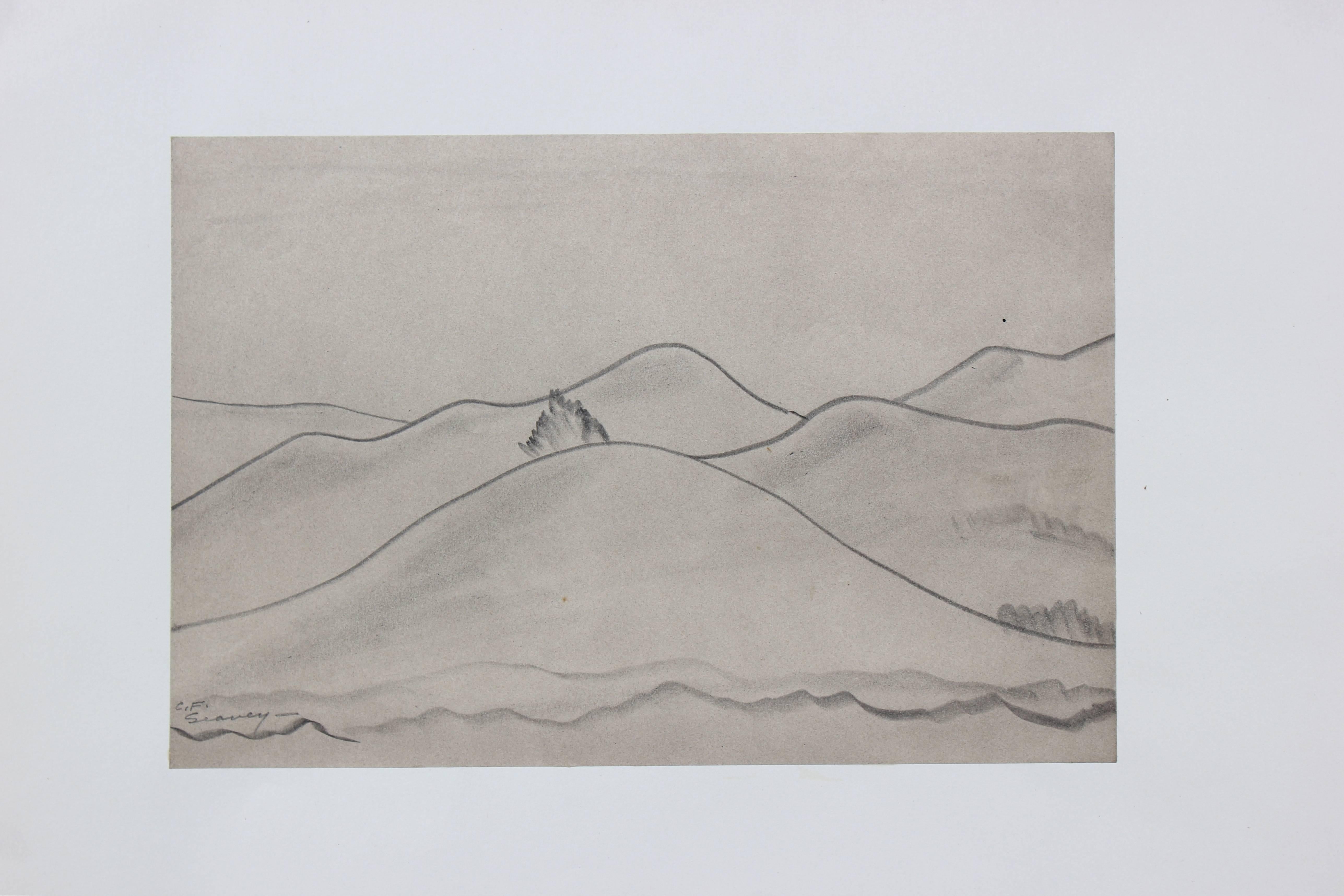 California Hills in Graphite, Late 1930s Landscape Drawing - Art by Clyde F. Seavey Sr.