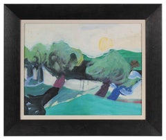 Modernist Landscape with Trees, Oil on Paper, Circa 1980