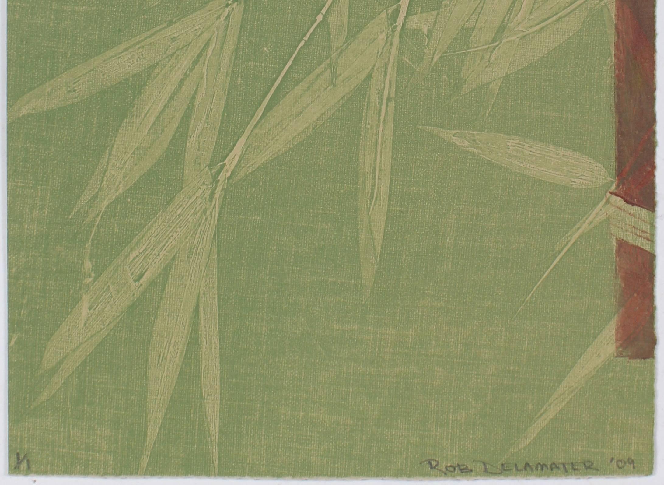 Contemporary Minimalist Bamboo Monotype in Green, Asian Aesthetic, 2009 - Print by Rob Delamater