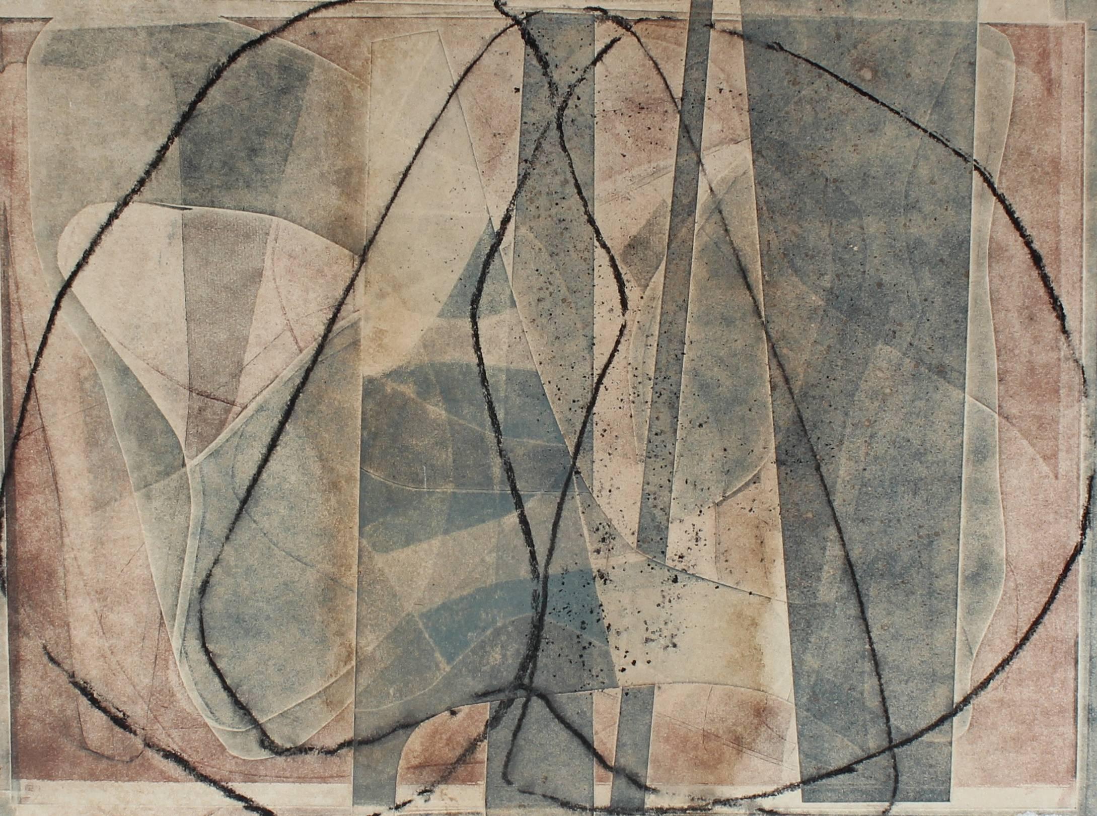 Rob Delamater Abstract Drawing - "Shape Shift" Abstract Gouache and Ink Organic Painting in Gray and Taupe, 2014